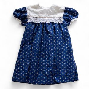 Blue Floral Dress with White Lace